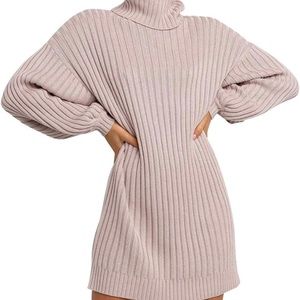 ANRABESS Women Turtleneck Casual Loose Oversized Sweater Dress